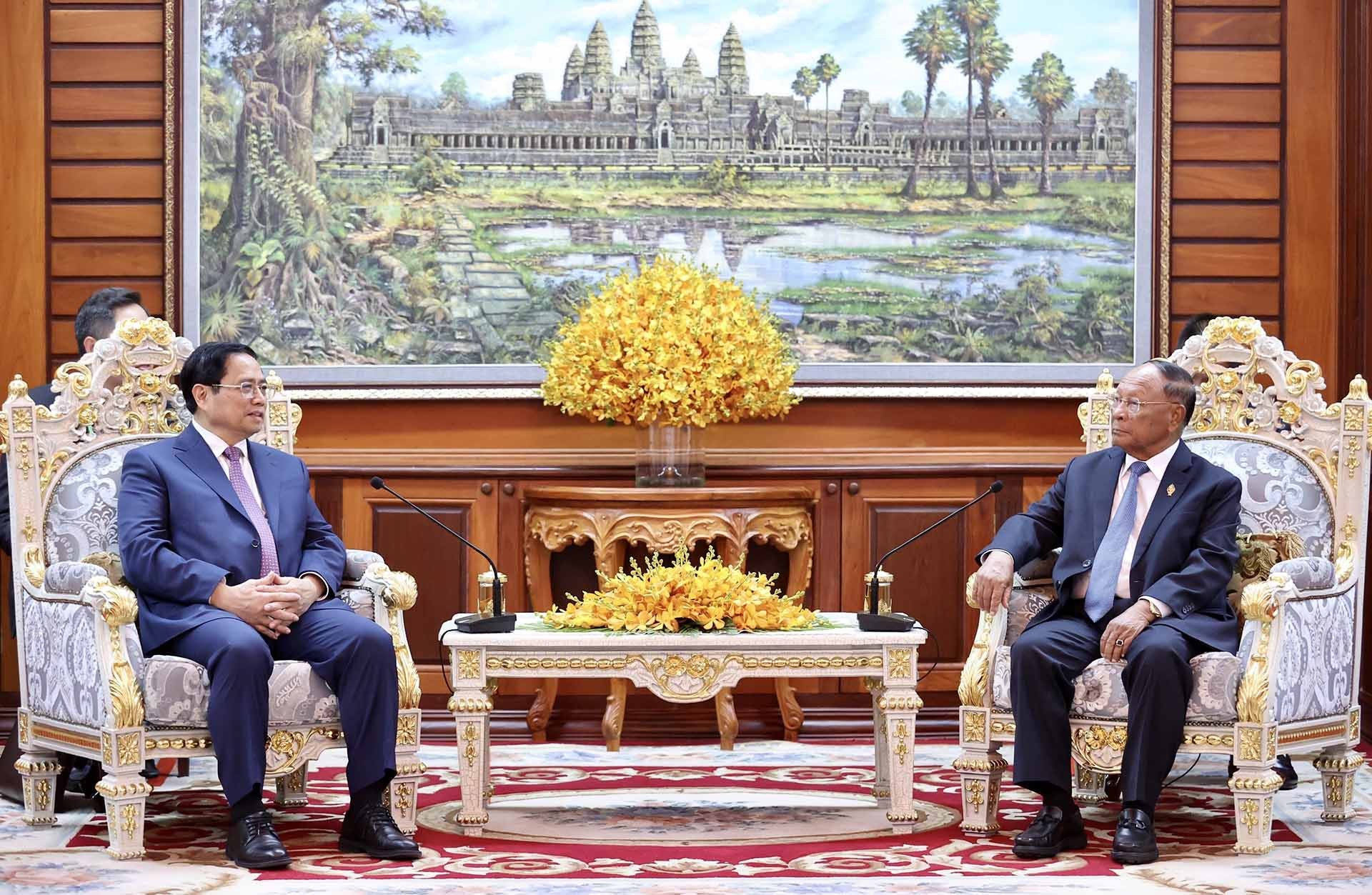   Thủ tướng Phạm Minh Chính hội kiến Chủ tịch VV88 casino đăng ký Campuchia Samdech Heng Samrin