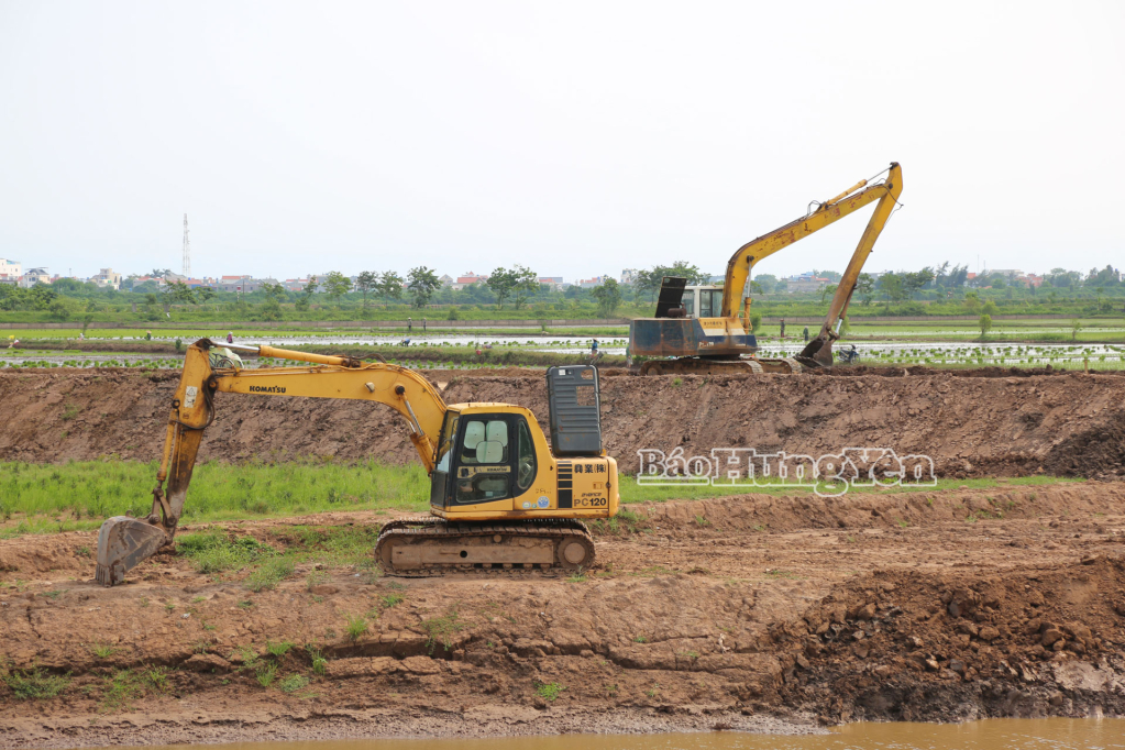 Tập trung phương tiện khẩn trương xử lý cấp bách tuyến đê I, xã Bình Thanh, xã Bình Định. Ảnh: Trịnh Cường