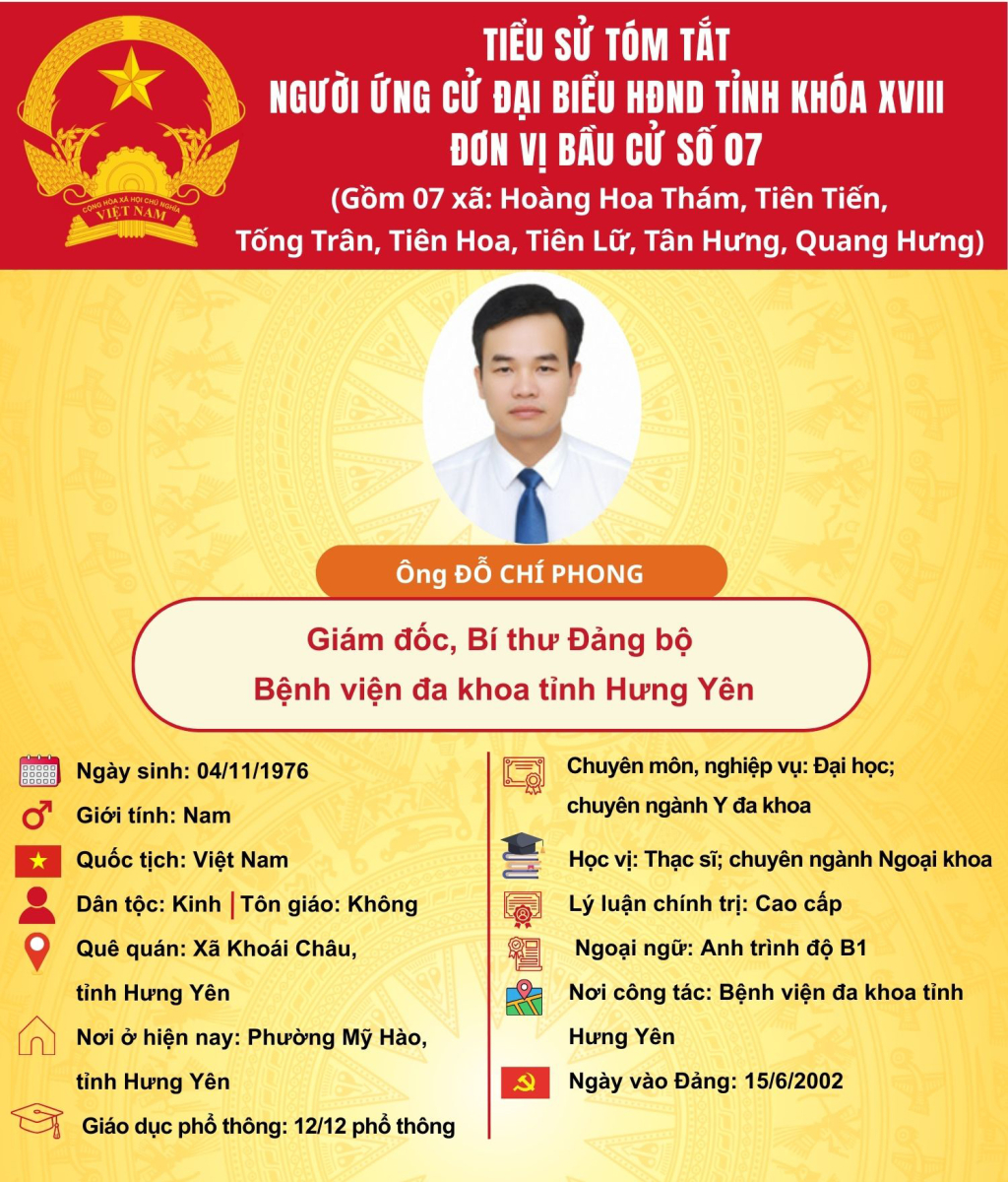   TIỂU SỬ CỦA ỨNG CỬ VIÊN ĐẠI BIỂU HĐND TỈNH KHÓA XVIII TẠI ĐƠN VỊ BẦU CỬ SỐ 7: ÔNG ĐỖ CHÍ PHONG
