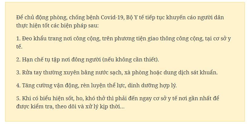   Bộ Y tế lưu ý người dân chủ động phòng, chống Covid-19