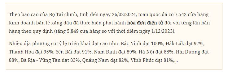   Ưu tiên hỗ trợ thương nhân kinh doanh xăng dầu lập, phát hành hóa đơn điện tử