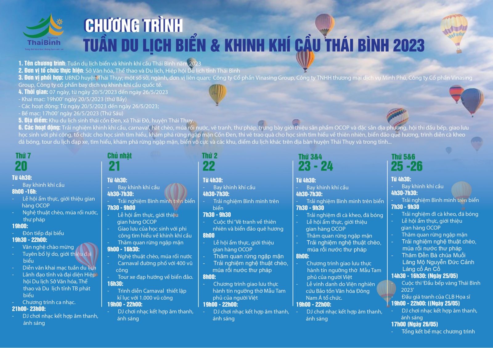   Tuần du lịch biển và khinh khí cầu Thái Bình năm 2023