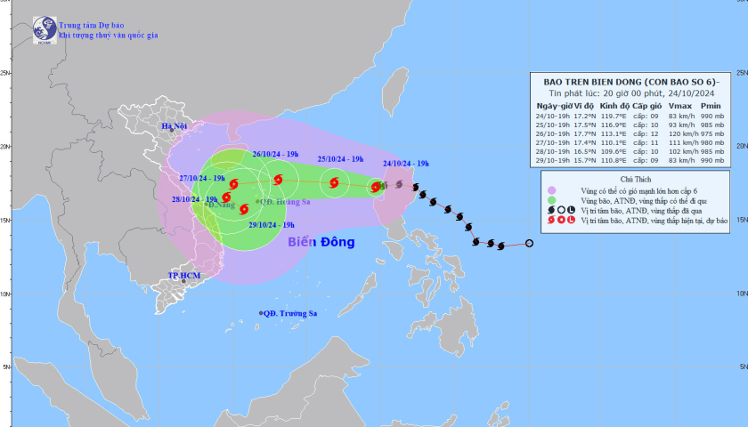   Tin bão trên biển Đông (Cơn bão số 6)