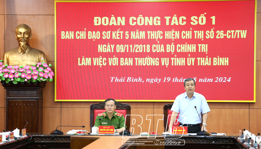   Đoàn công tác của Ban Chỉ đạo sơ kết 5 năm thực hiện Chỉ thị số 26-CT/TW làm việc với Ban Thường vụ VV88 casino Thái Bình