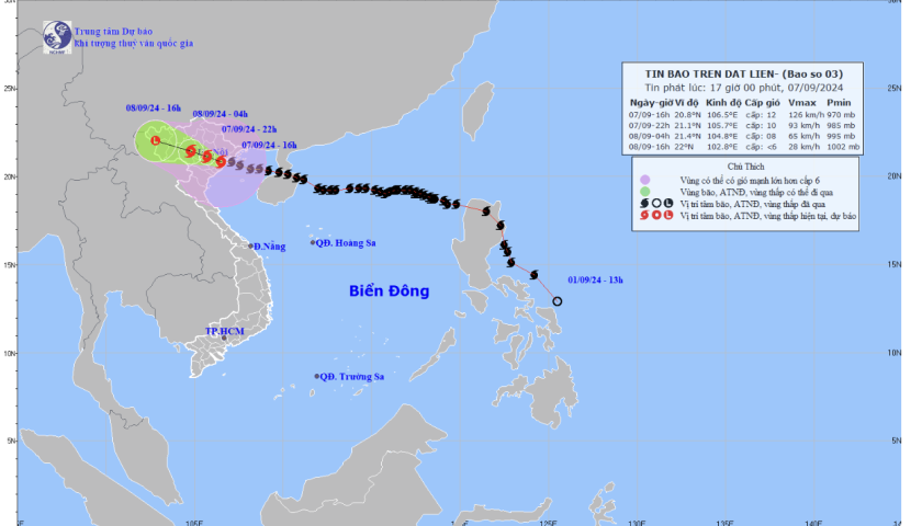   Tin bão trên đất liền (Cơn bão số 3)