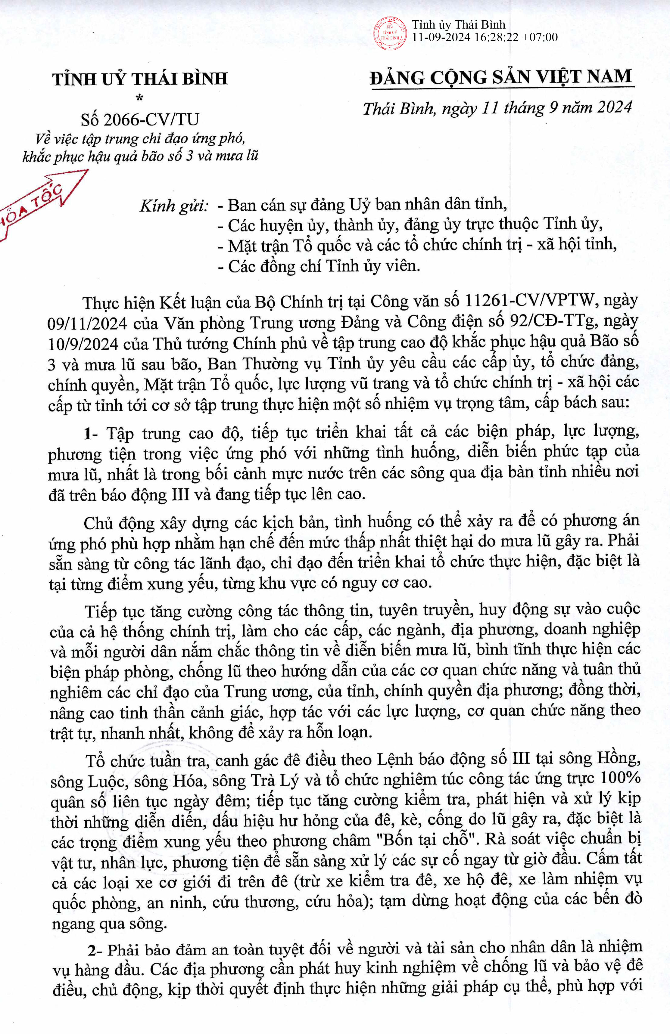   Tập trung chỉ đạo ứng phó, khắc phục hậu quả bão số 3 và mưa lũ
